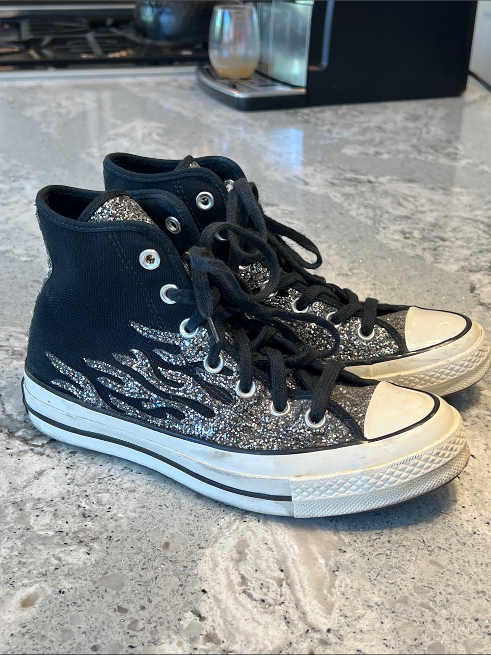 Converse Chuck 70 Hi Archival Glitter Flame Black Women’s 7.5 EUC
